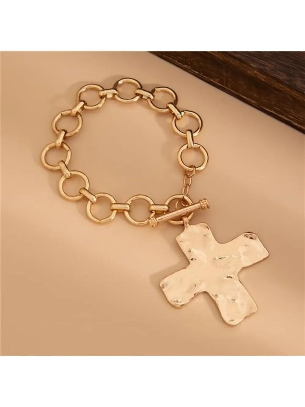 Chunky Big Hammered Cross Bracelets Trendy Statement Faith Chain Bracelet